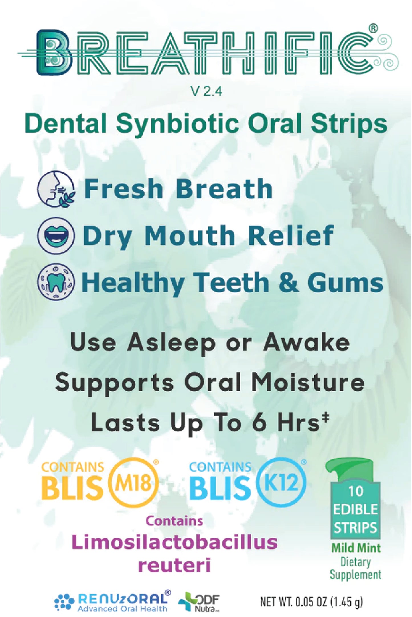 Breathific Dental Synbiotic Oral Strips Blue-Green -- 1--Pack (10 strips)