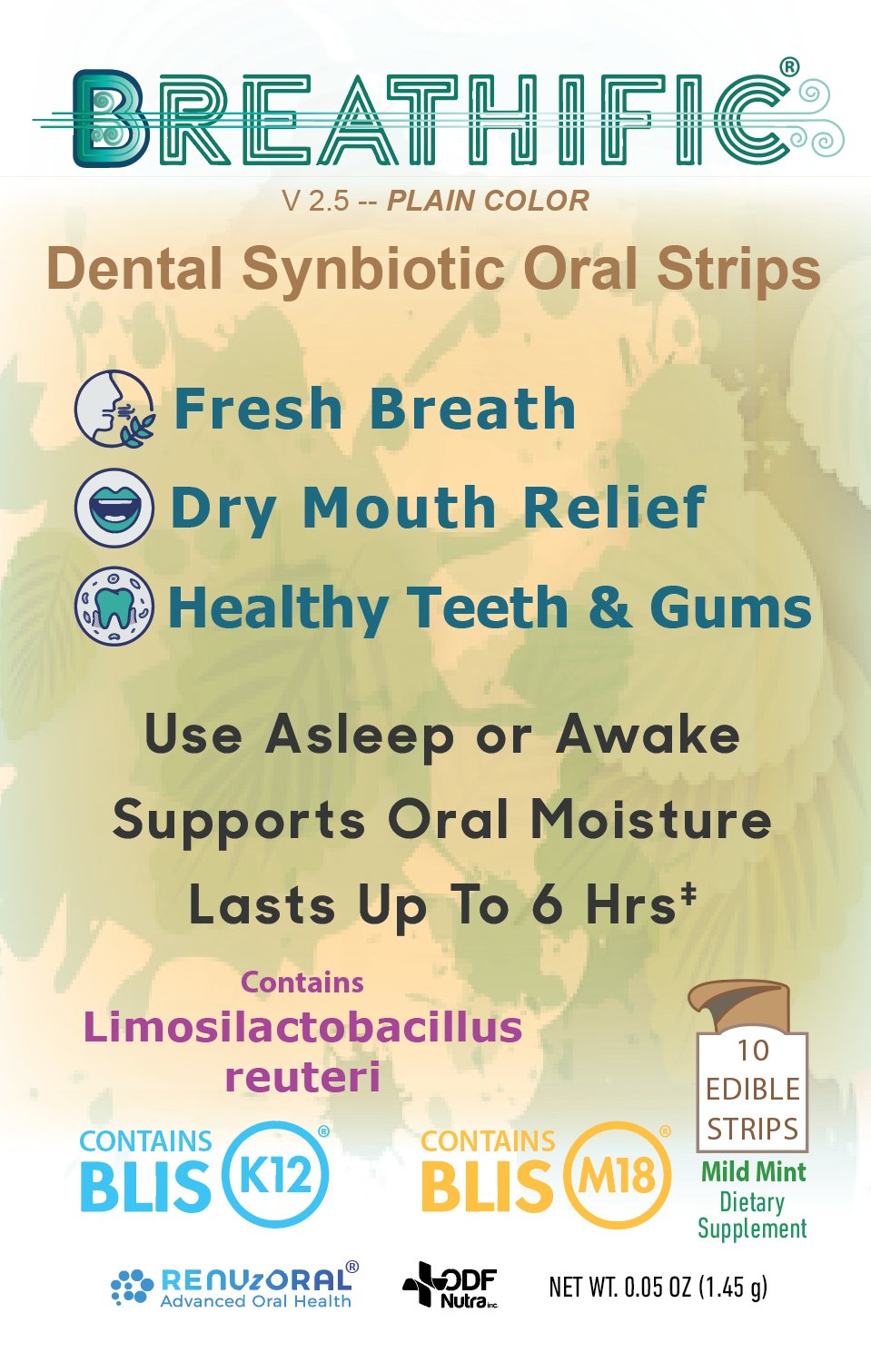 Breathific Dental Synbiotic Oral Strips Plain Color -- 1--Pack (10 strips)