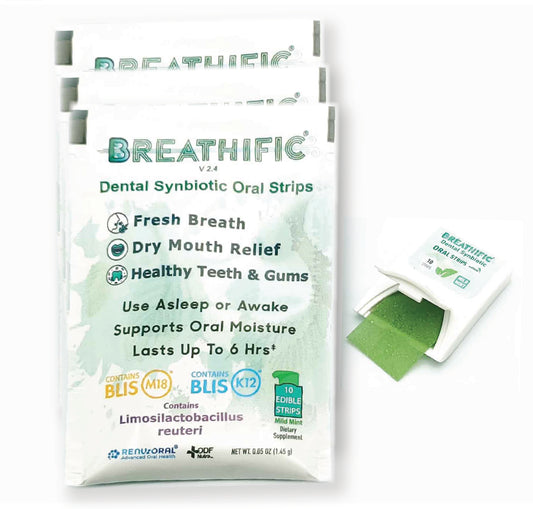 Breathific Dental Synbiotic Oral Strips Blue-Green -- 3-Pack (30 strips)