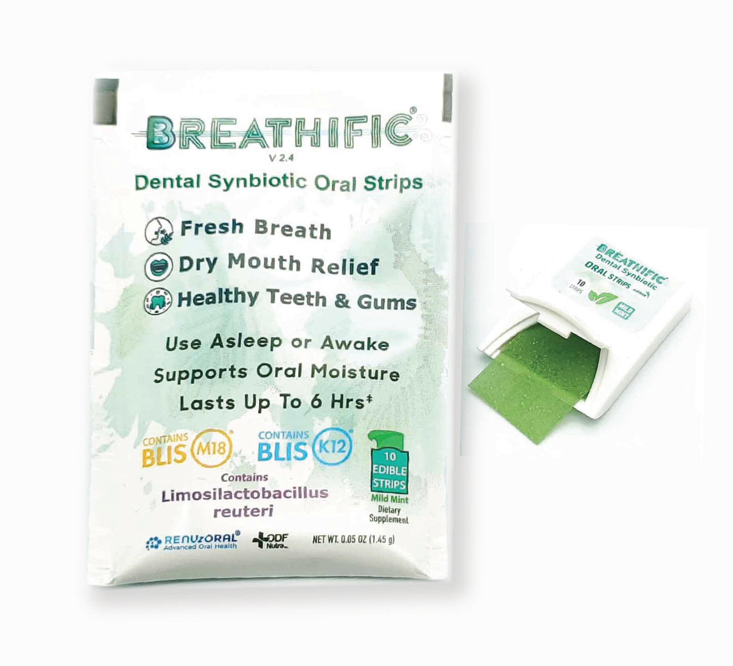 Breathific Dental Synbiotic Oral Strips Blue-Green -- 1--Pack (10 strips)